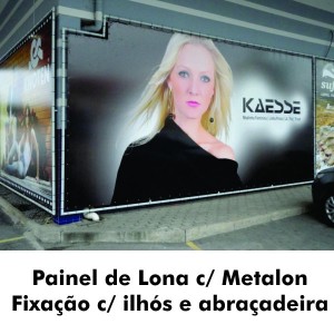 Painel de Lona c/ Metalon Fixação c/ ilhós e abraçadeira Sem Instalação Lona e Ferro  4x0   